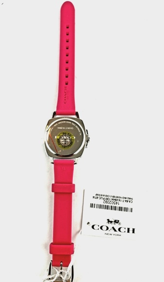 Coach Womens Boyfriend Fuchsia Logo-Embossed Watch - Picture 6 of 8
